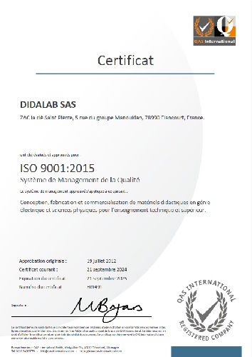 Didalab accede  la certification ISO9001/2015